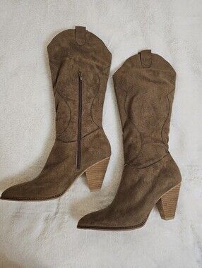 Miracle Miles Brown Vegan Suede Cowboy Boots, Size 10